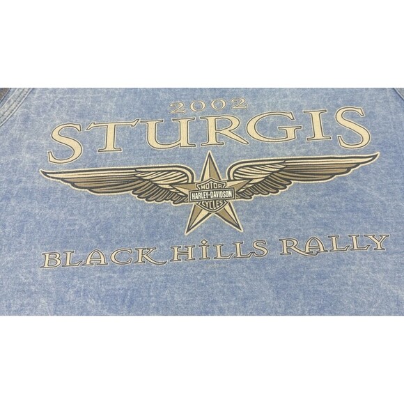 Harley Davidson STURGIS Black Hills Rally 2002 Men’s Blue Tank Top Size Large - Picture 5 of 5